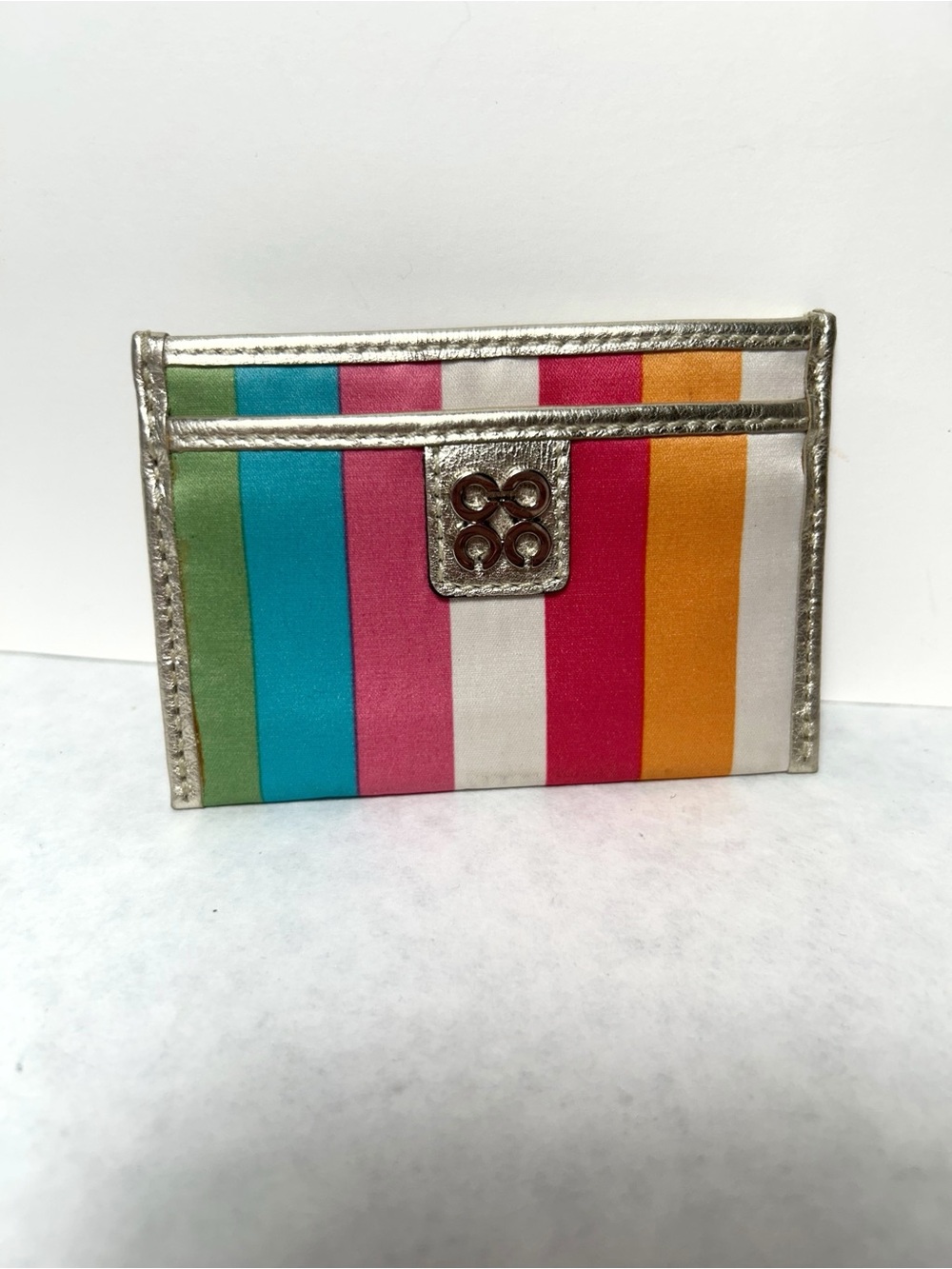 Coach Legacy Julia Card Case Holder Multicolor Striped Sateen Fabric Wallet, EUC